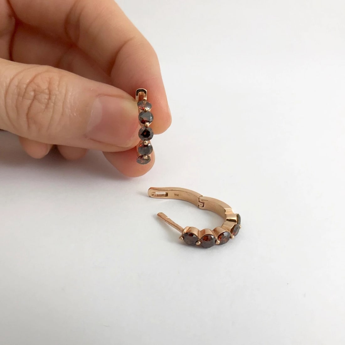 Fancy Brown Diamond Huggie Hoop Earrings in 14K Rose Gold, 1.25 CTW, 3.82 Grams - 4