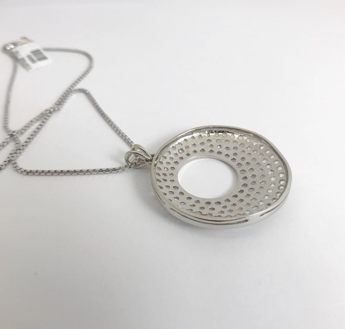 Italian Rose Cut Diamond Open Circle Pendant Necklace 18K White Gold, 3.06 CTW - 10