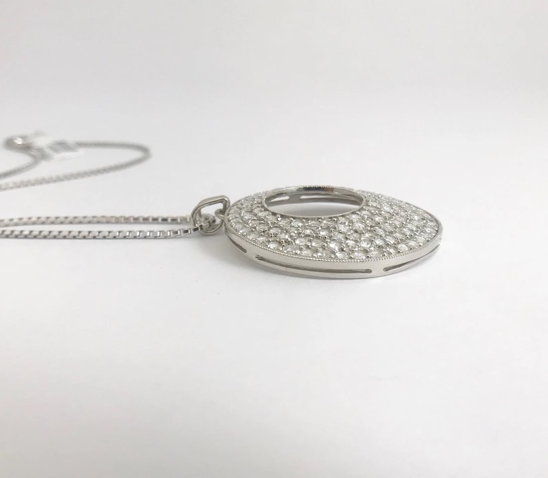 Italian Rose Cut Diamond Open Circle Pendant Necklace 18K White Gold, 3.06 CTW - 9