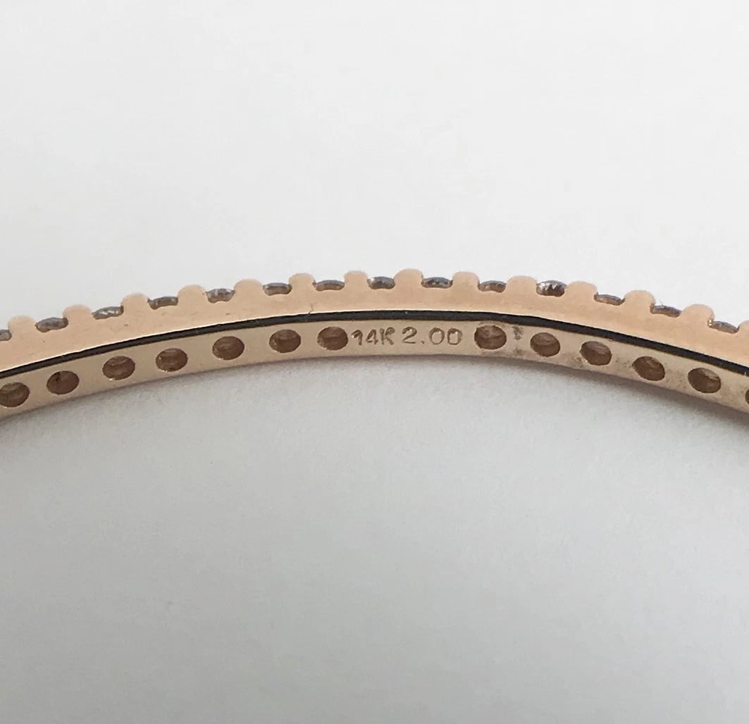 Diamond Eternity Bangle Bracelet in 14K Pink Rose Gold, 2.01 CTW, 8.33 Grams - 12