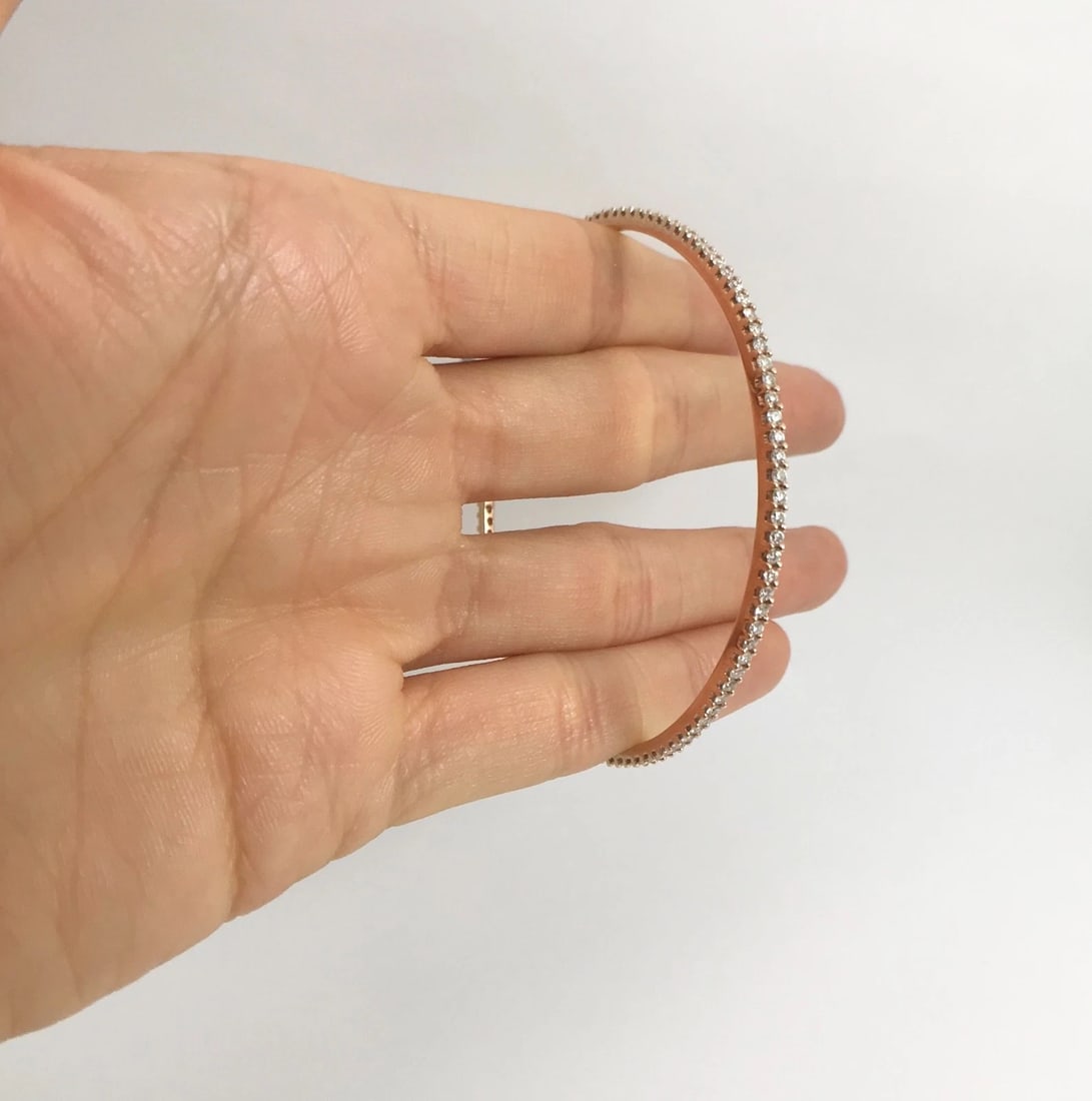 Diamond Eternity Bangle Bracelet in 14K Pink Rose Gold, 2.01 CTW, 8.33 Grams - 7