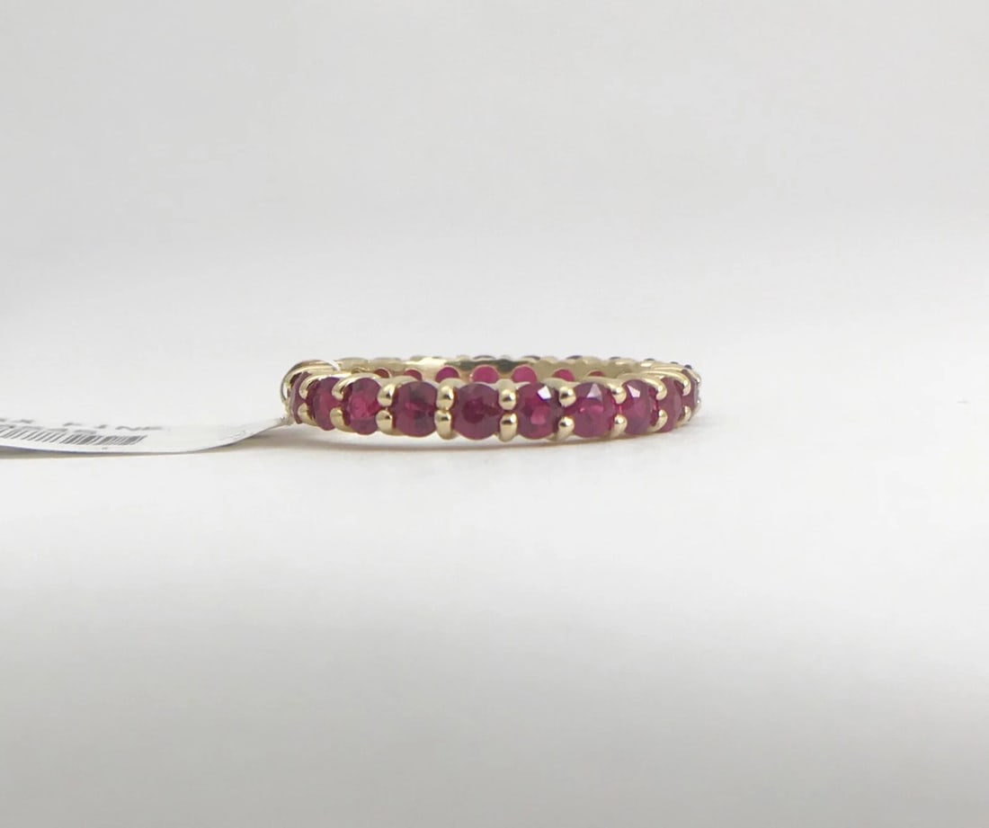 Round Ruby Gemstone Eternity Band Ring 14K Yellow Gold, 2.03 CTW, Size 5.75 - 12