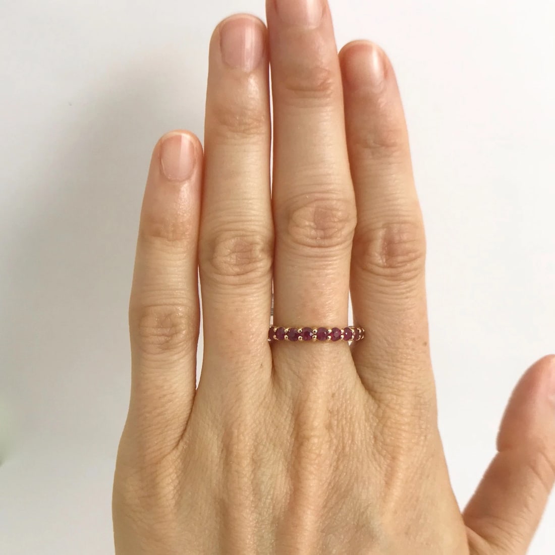 Round Ruby Gemstone Eternity Band Ring 14K Yellow Gold, 2.03 CTW, Size 5.75 - 3