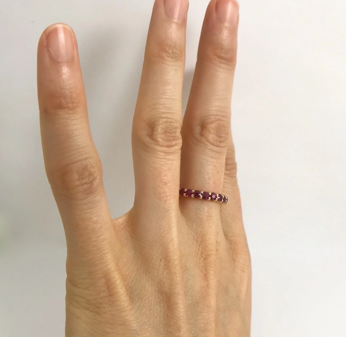 Round Ruby Gemstone Eternity Band Ring 14K Yellow Gold, 2.03 CTW, Size 5.75 - 4