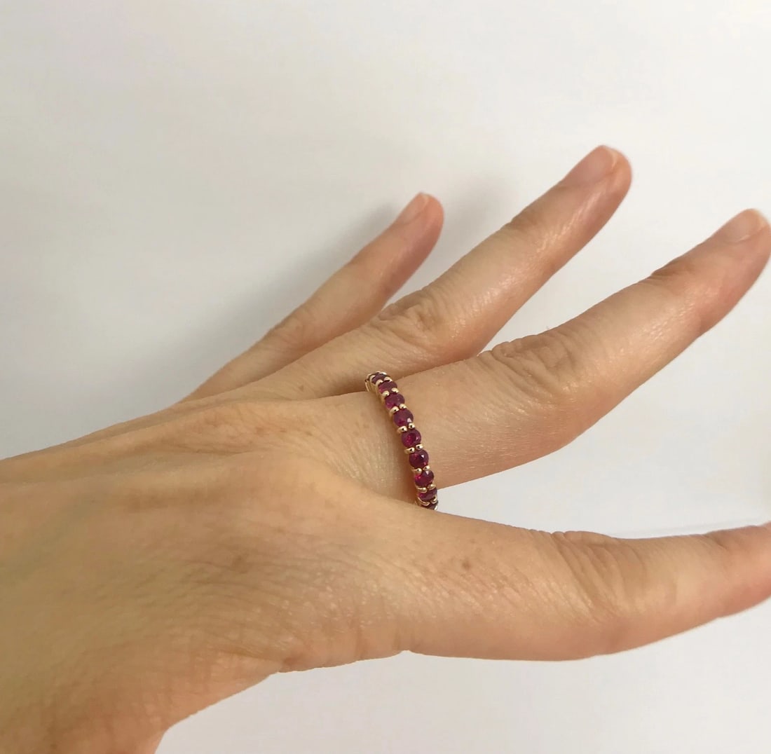 Round Ruby Gemstone Eternity Band Ring 14K Yellow Gold, 2.03 CTW, Size 5.75 - 6