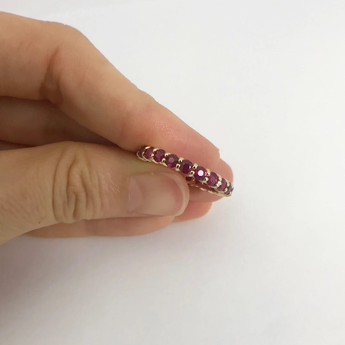 Round Ruby Gemstone Eternity Band Ring 14K Yellow Gold, 2.03 CTW, Size 5.75 - 7