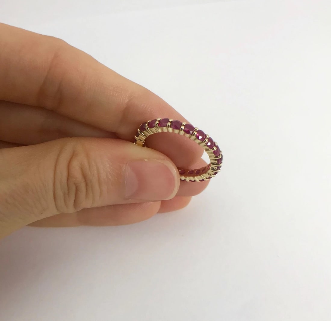 Round Ruby Gemstone Eternity Band Ring 14K Yellow Gold, 2.03 CTW, Size 5.75 - 8