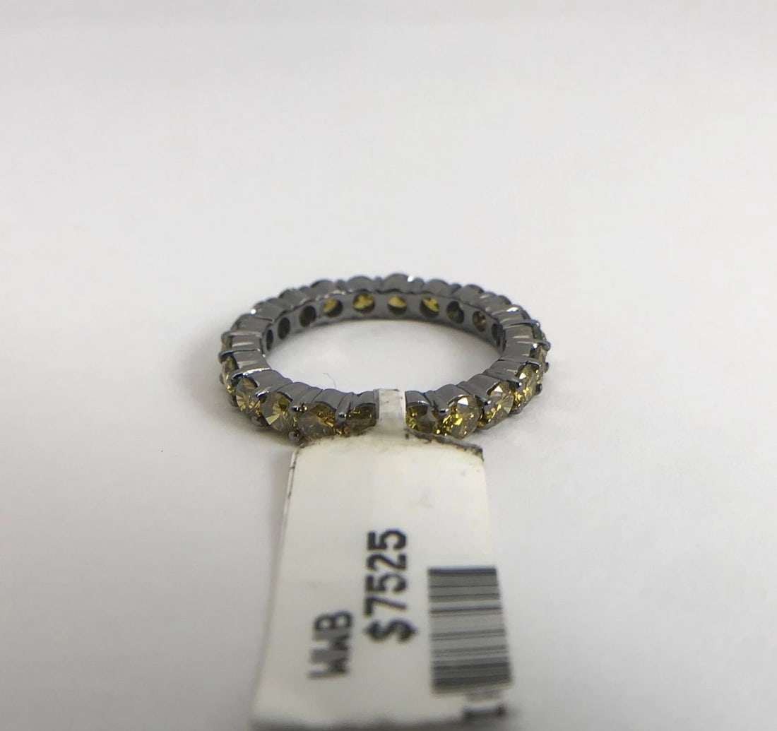 Yellow Diamond Eternity Band Ring 18K Black White Gold, 2.50 CTW, Size 6.75 - 13