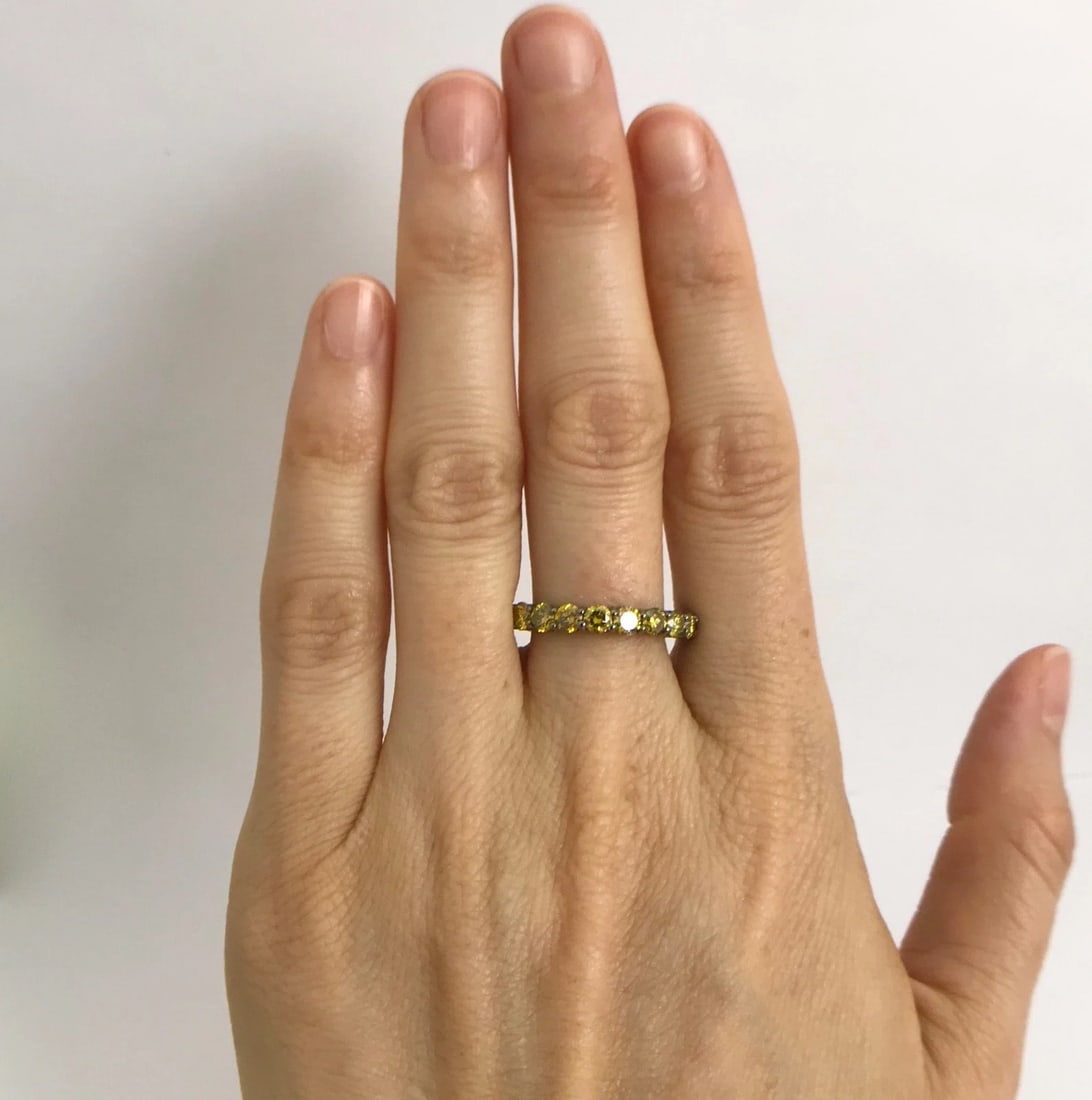 Yellow Diamond Eternity Band Ring 18K Black White Gold, 2.50 CTW, Size 6.75 - 4