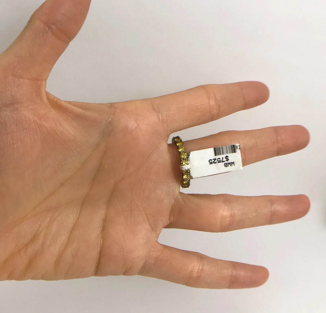 Yellow Diamond Eternity Band Ring 18K Black White Gold, 2.50 CTW, Size 6.75 - 9