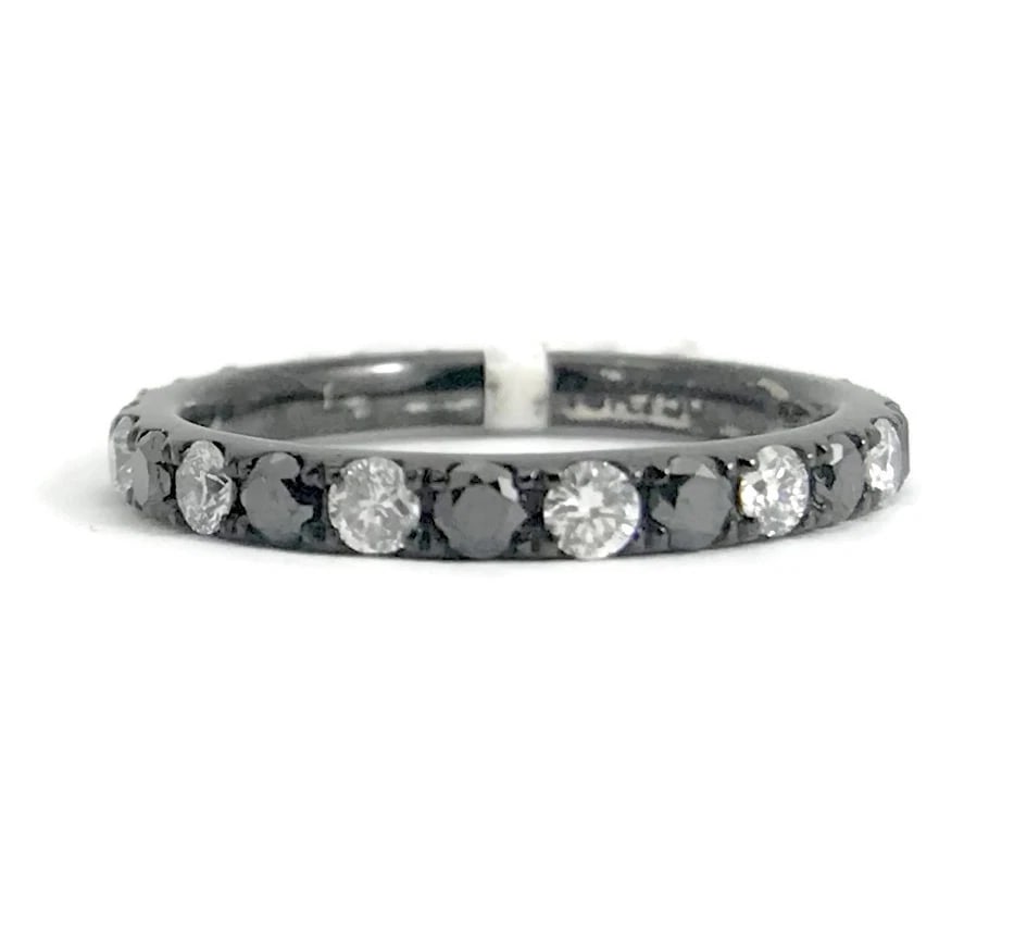 Black White Diamond Eternity Band Ring 18K Black Gold .90 CTW, Size 4.5, 1.75 Gr - 2