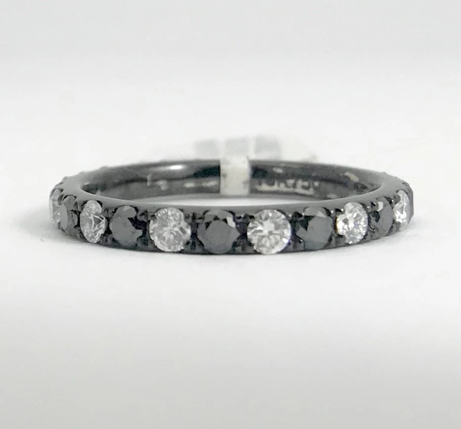 Black White Diamond Eternity Band Ring 18K Black Gold .90 CTW, Size 4.5, 1.75 Gr - 9