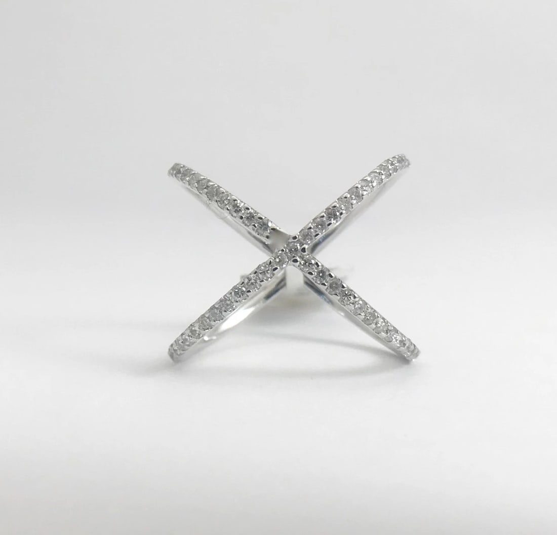 Diamond X Crisscross Statement Ring in 14K White Gold, .48 CTW, 2.79 Grams - 10