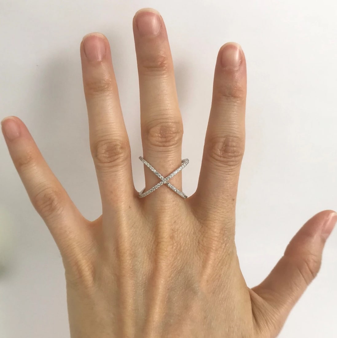 Diamond X Crisscross Statement Ring in 14K White Gold, .48 CTW, 2.79 Grams - 4