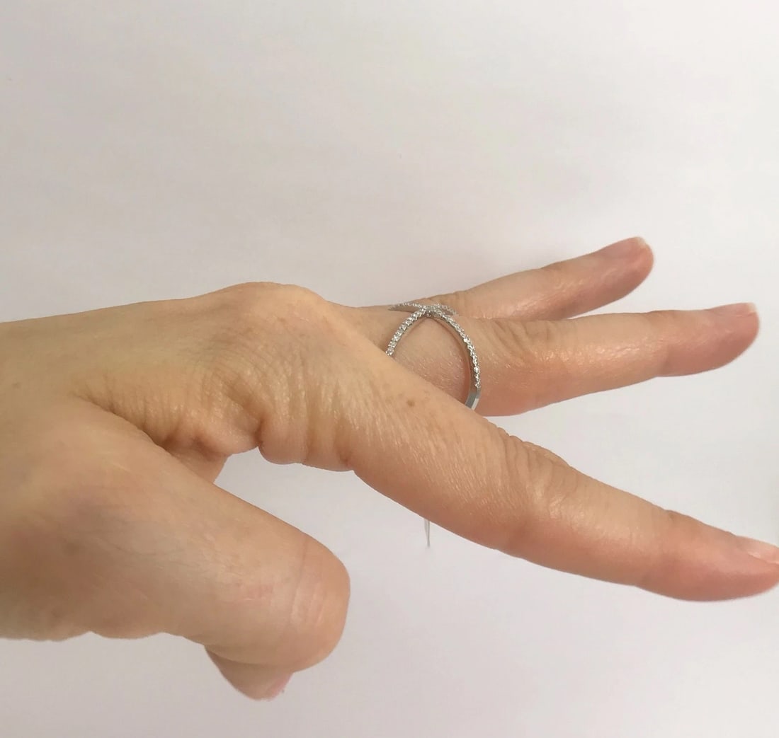 Diamond X Crisscross Statement Ring in 14K White Gold, .48 CTW, 2.79 Grams - 7