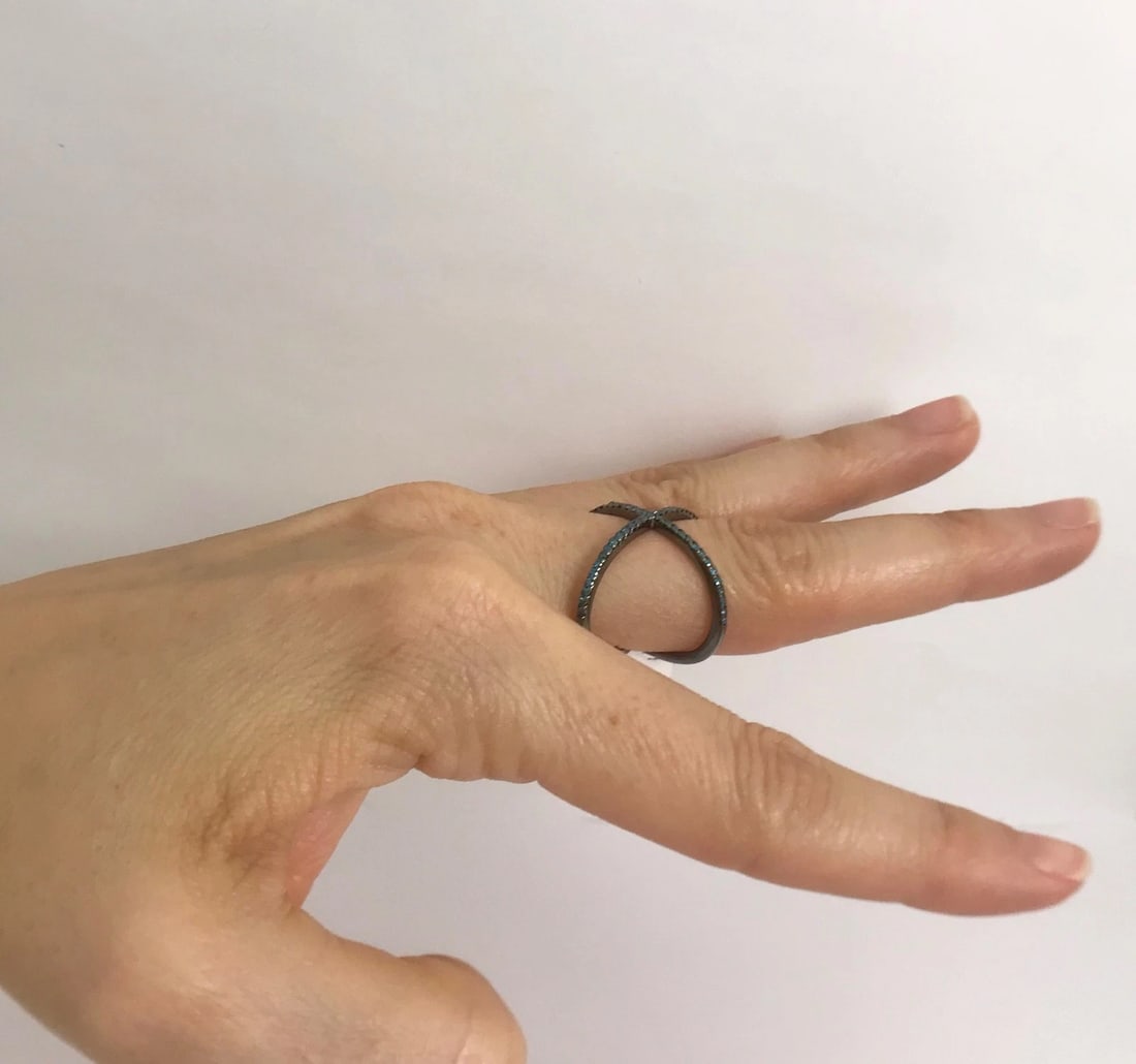 Blue Diamond X Crisscross Statement Ring in Black 14K White Gold, 3.23 Grams - 7