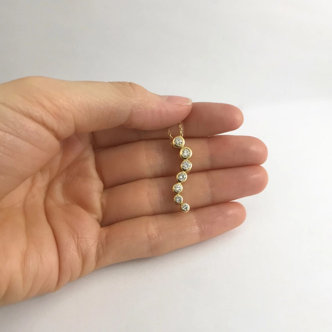 Diamond Bezel Journey Pendant Necklace 14K Yellow Gold, .80 CTW, 4.56 Grams - 4