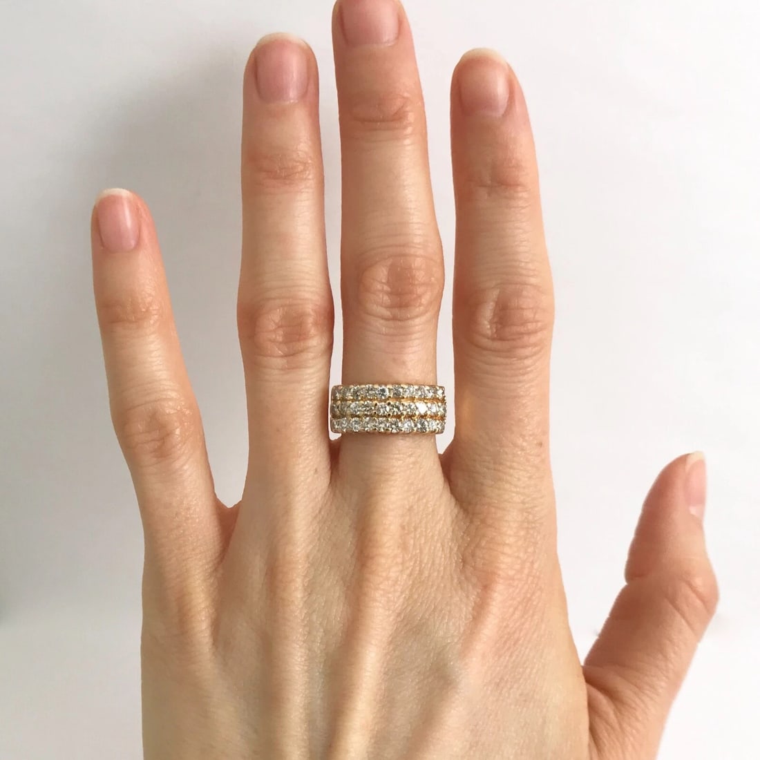 Wide 3-Row Diamond Statement Band Ring in 14K Yellow Gold 1.05 CTW, 4.33 Grams - 3