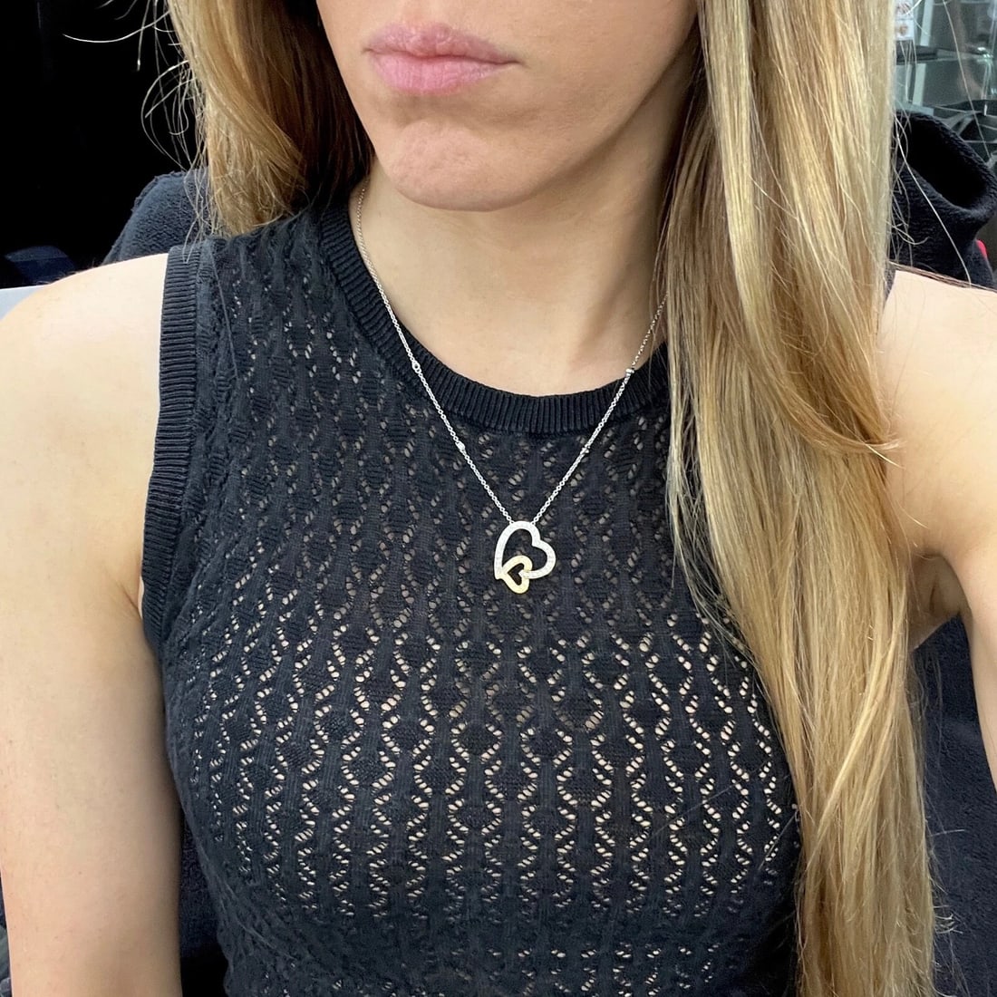 Diamond Double Open Heart Two-Tone Pendant Necklace 18K White Yellow Gold .55 TW - 5