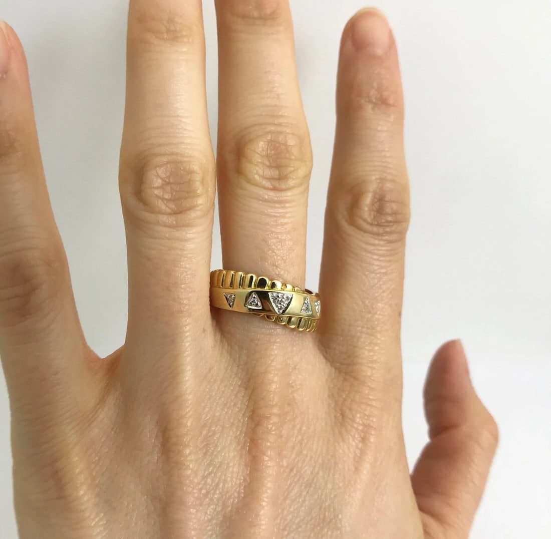 Diamond Triangle Fringe Wave Statement Ring 18K Yellow Gold, Size 7.5, 5.7 Grams - 6