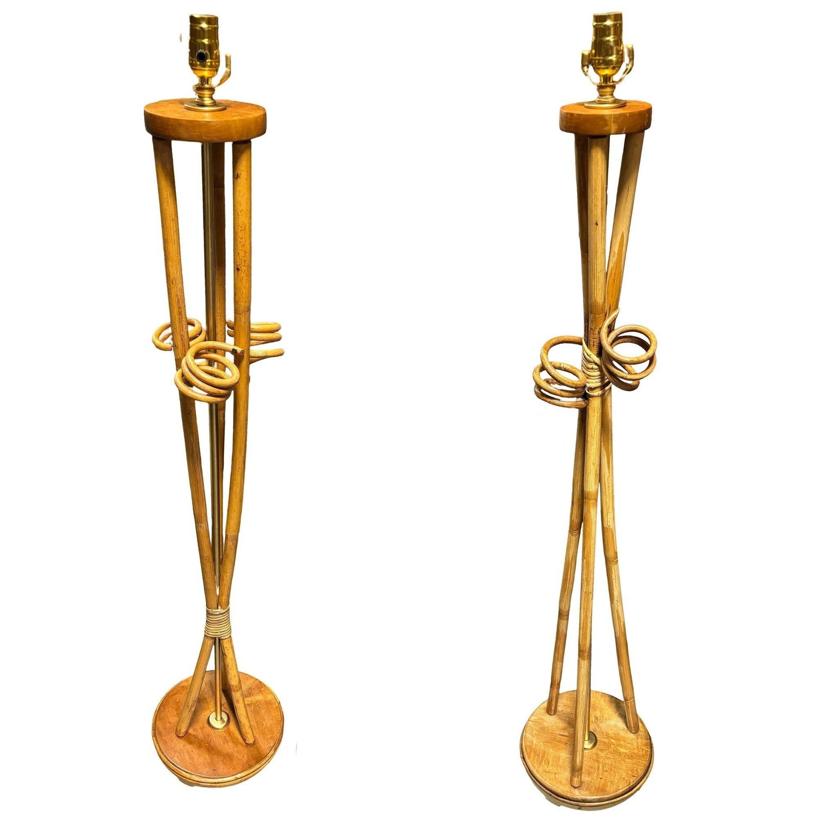 Restored Mid-century "Hourglass" Rattan Floor/Table Lamps Set of 3 - 16