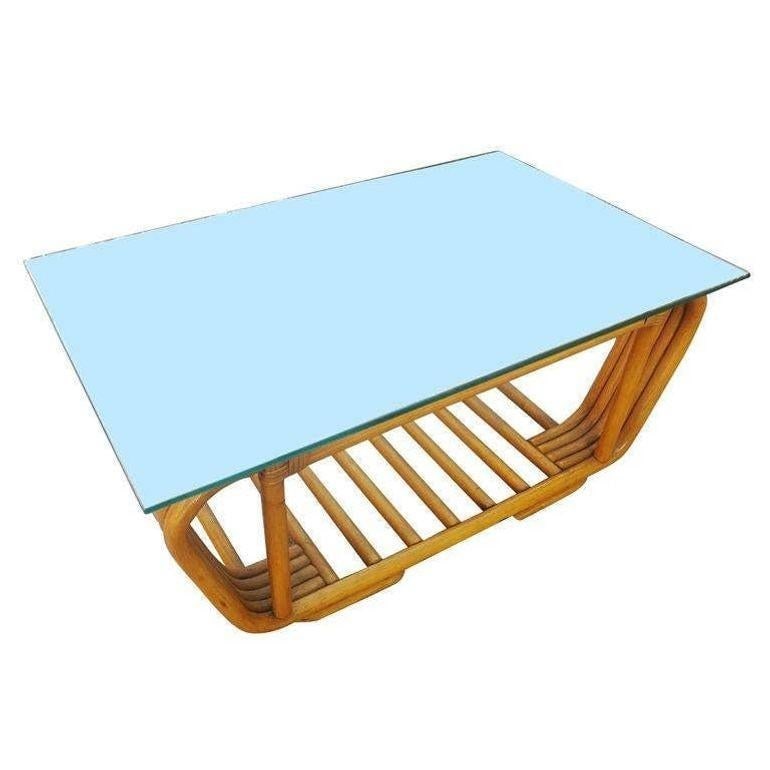 Restored Five Strand Rattan Coffee Table with Floating Glass Top - 3
