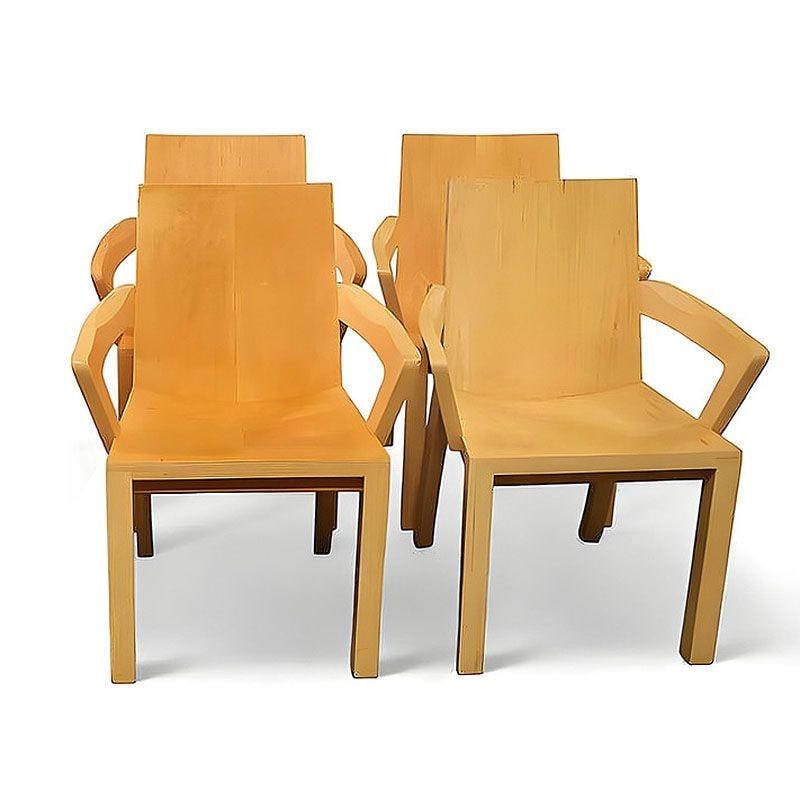 Dakota Jackson Maple Wood "Library" armchairs, Set of Four - 3
