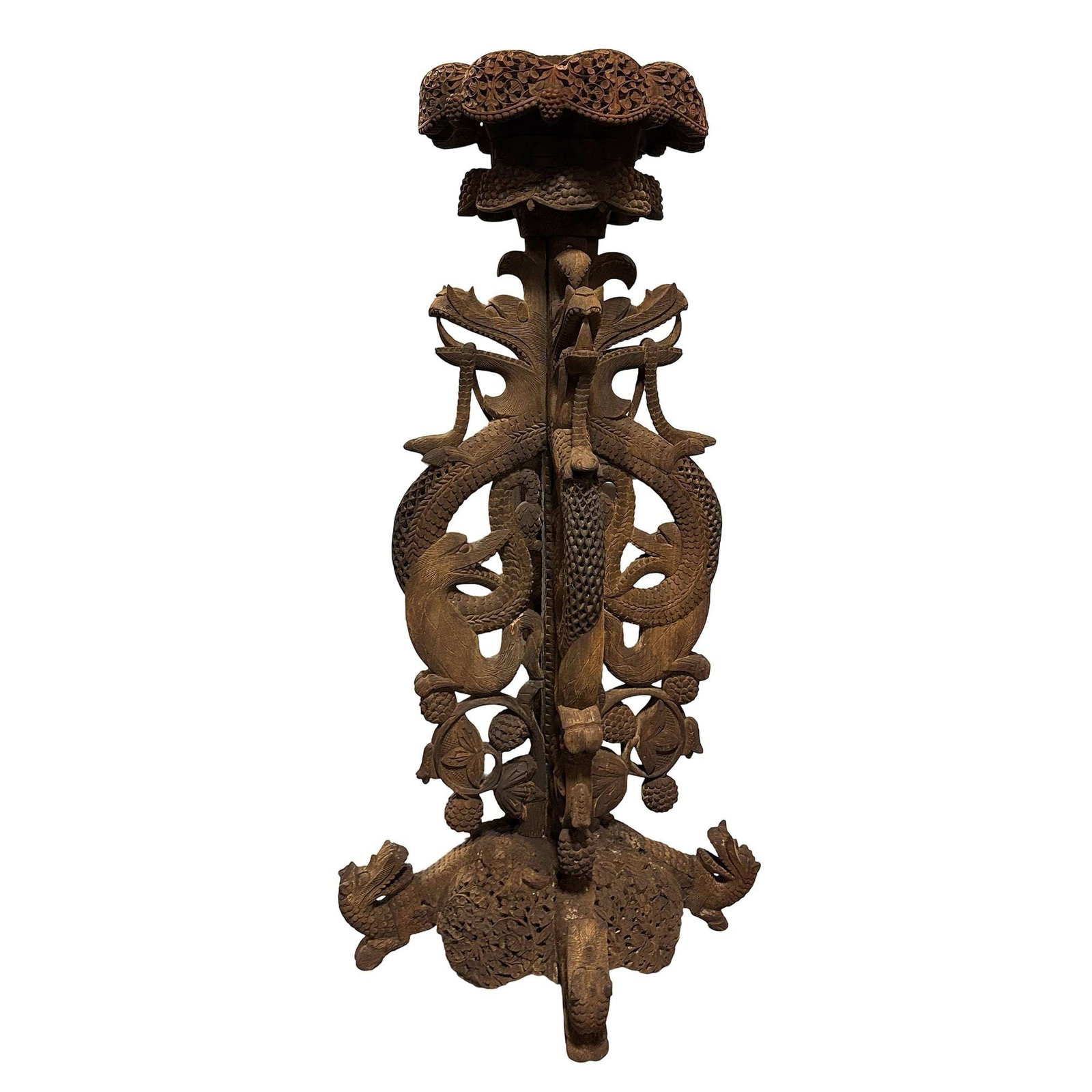 Anglo Indian Bombay Carved Serpent Wooden Blackwood Plant Stand (1 of 18)