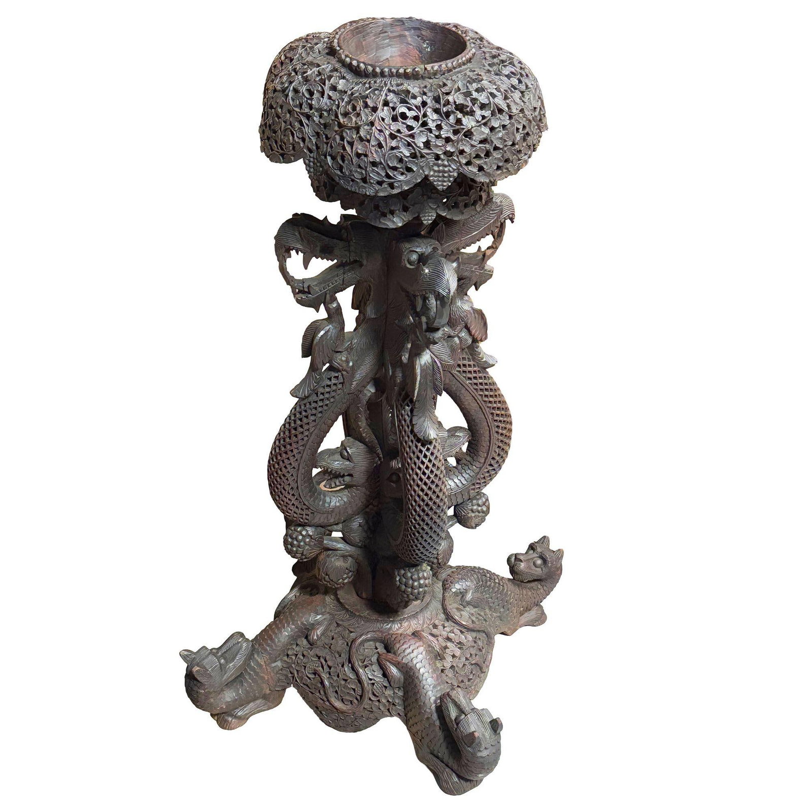 Anglo Indian Bombay Carved Serpent Wooden Blackwood Plant Stand - 10