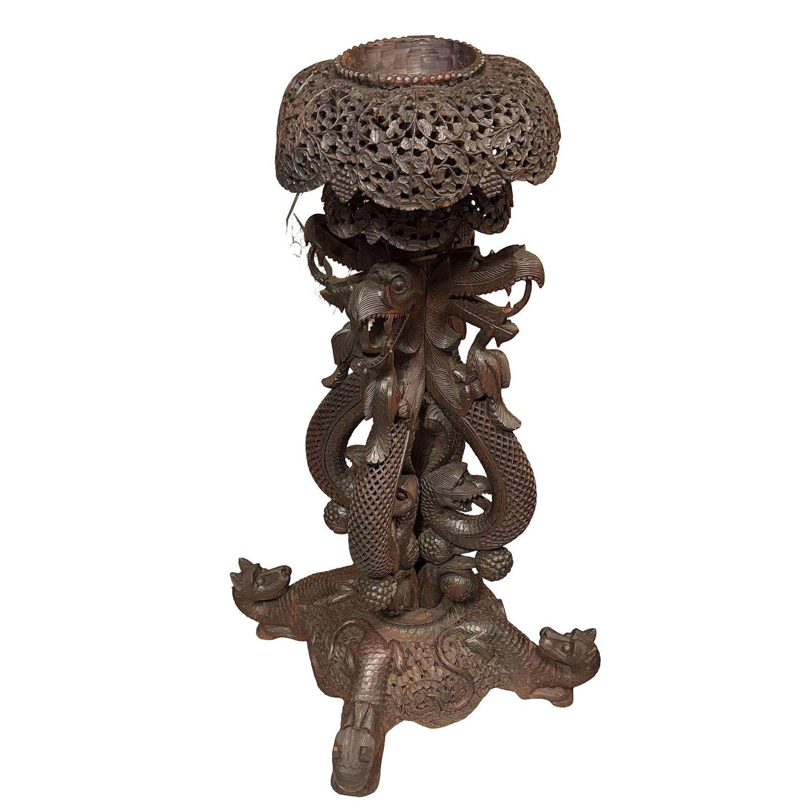 Anglo Indian Bombay Carved Serpent Wooden Blackwood Plant Stand - 9