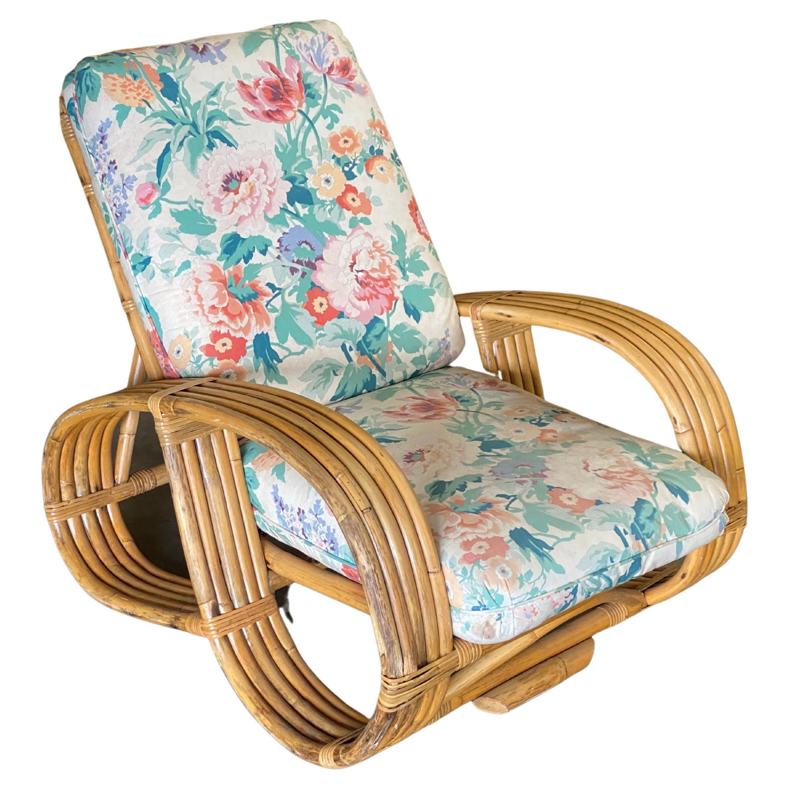 Restored Mid Century 5-Strand Reverse Pretzel Rattan Lounge Chair - 7