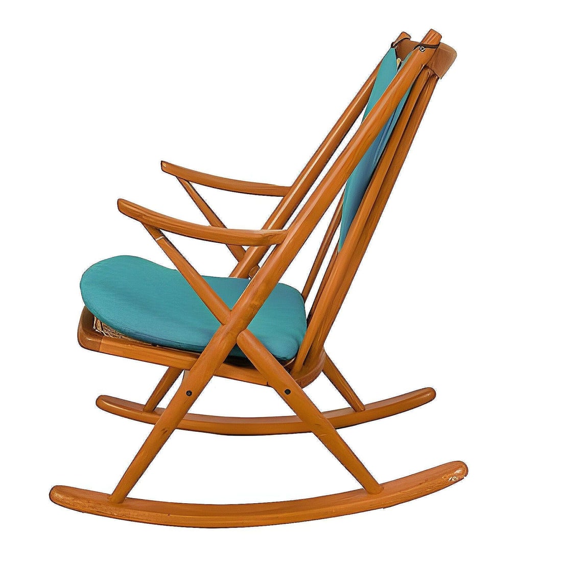 MCM Danish Modern Leather Seat Teak Rocking Chair by Frank Reenskaug for Bramin - 2