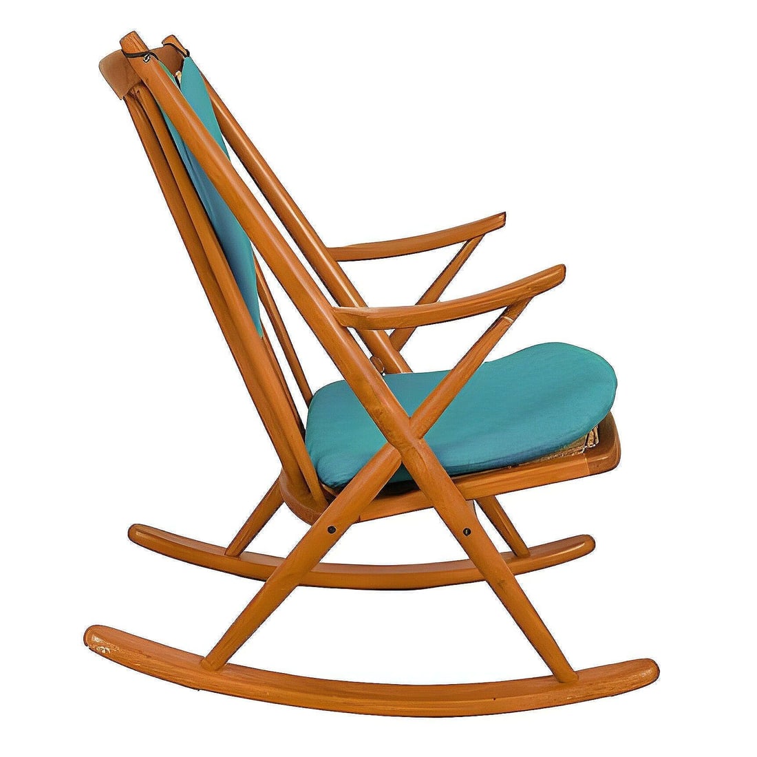 MCM Danish Modern Leather Seat Teak Rocking Chair by Frank Reenskaug for Bramin - 9