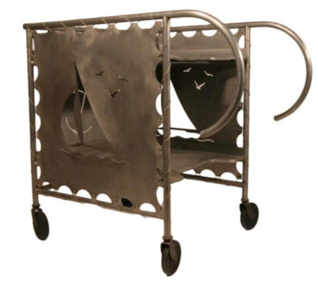 Mid-Century Aluminum Nautically Themed Bar Cart w/ Sailboat Cutouts, 2 Available - 4