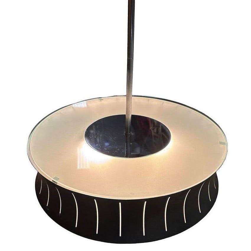 Restored Mid-Century Googie Drum Pendent Black and White Chandelier Lighting - 4