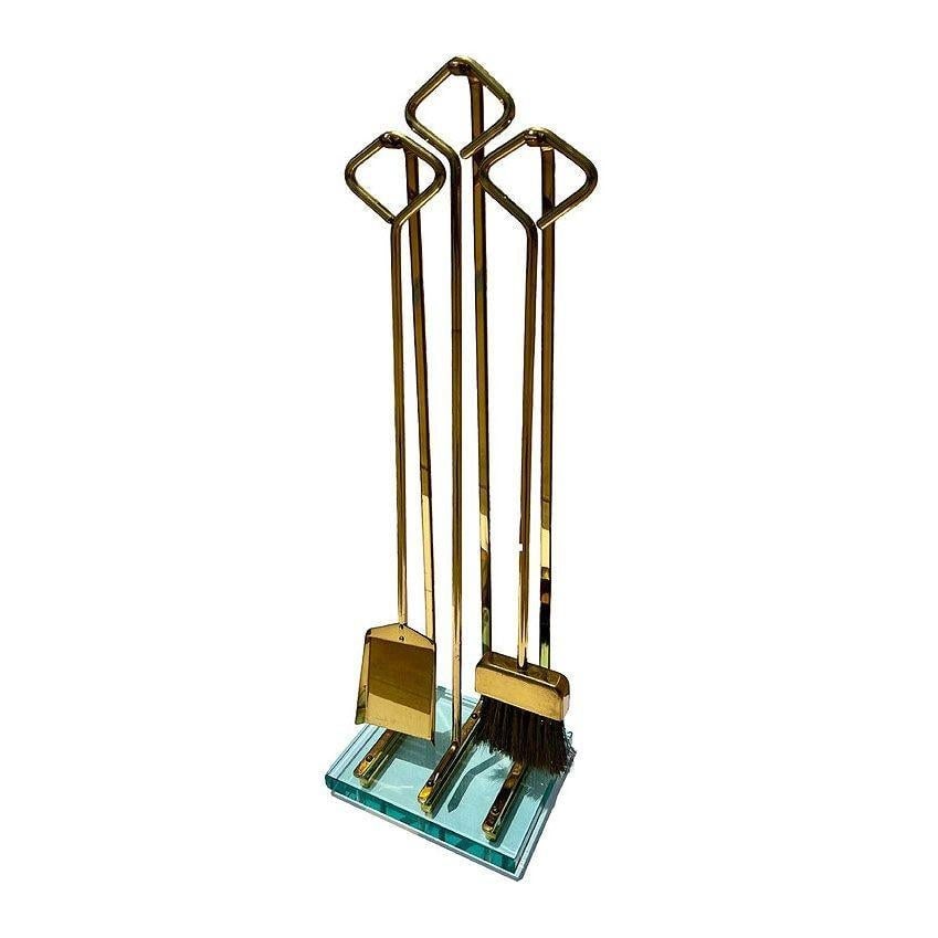 Italian Modernist Brass and Glass Fireplace by Fontana Arte - 5