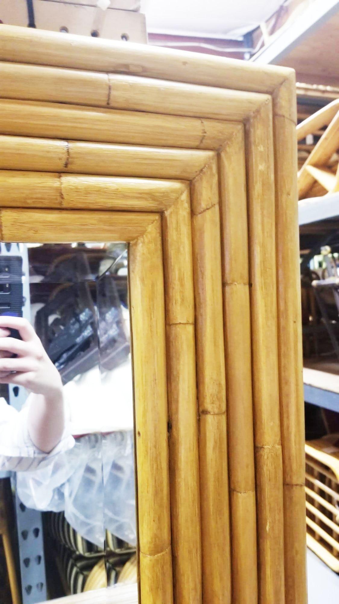 Restored 1948 Seven-Strand Square Rattan Mirror by Tropical Sun Rattan Co - 5