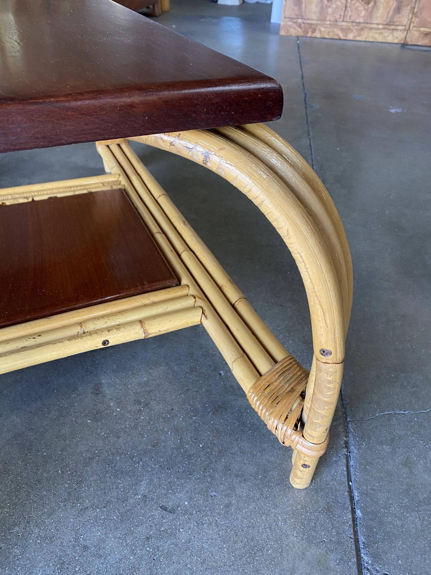 Restored Rattan & Mahogany "Grasshopper" Cocktail Table - 15