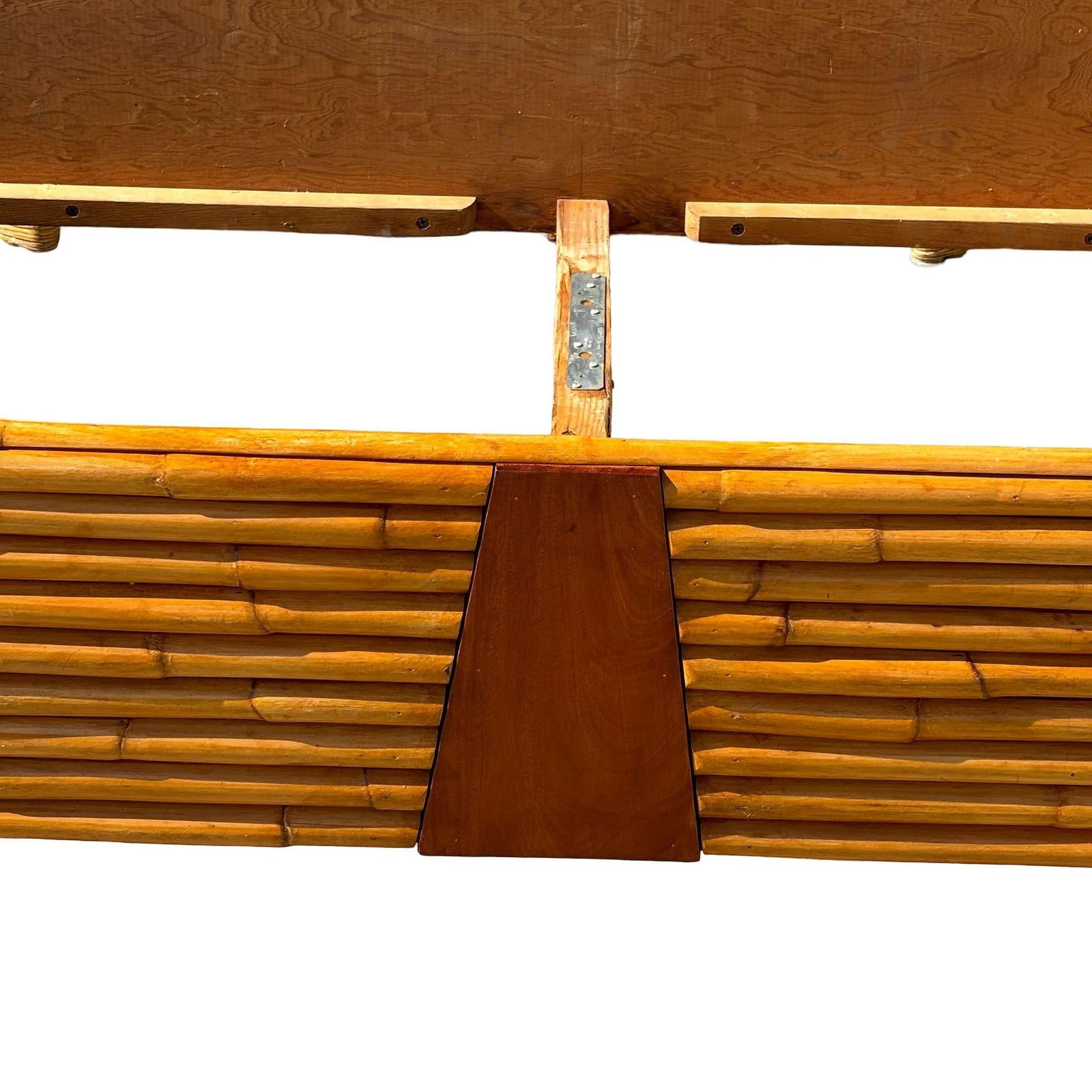 Restored Art Deco Geometric Stacked Rattan and Mahogany Twin Bed Frame - 18