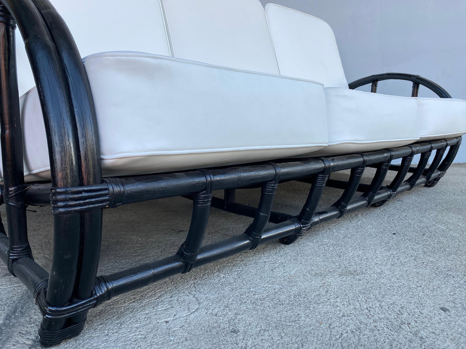 Restored Black Two-Strand "Half Moon" Rattan 3-Seat Sofa - 12