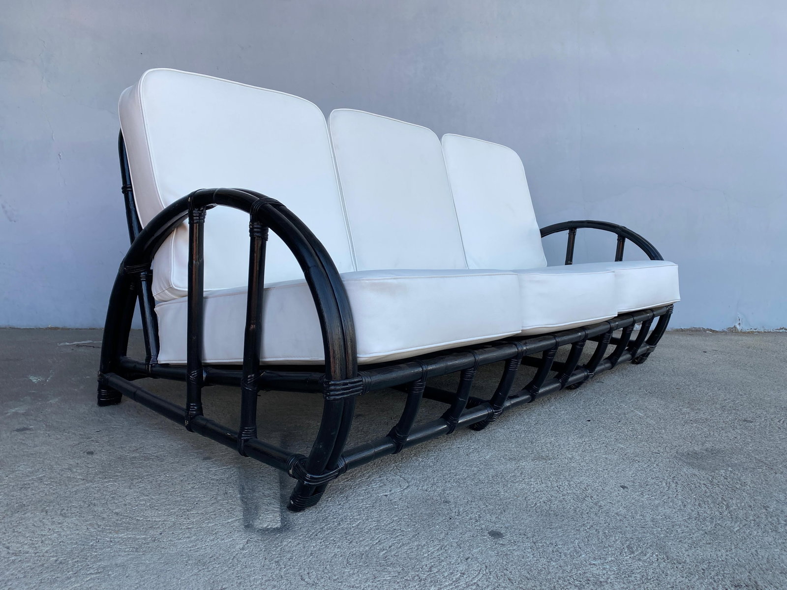 Restored Black Two-Strand "Half Moon" Rattan 3-Seat Sofa - 2