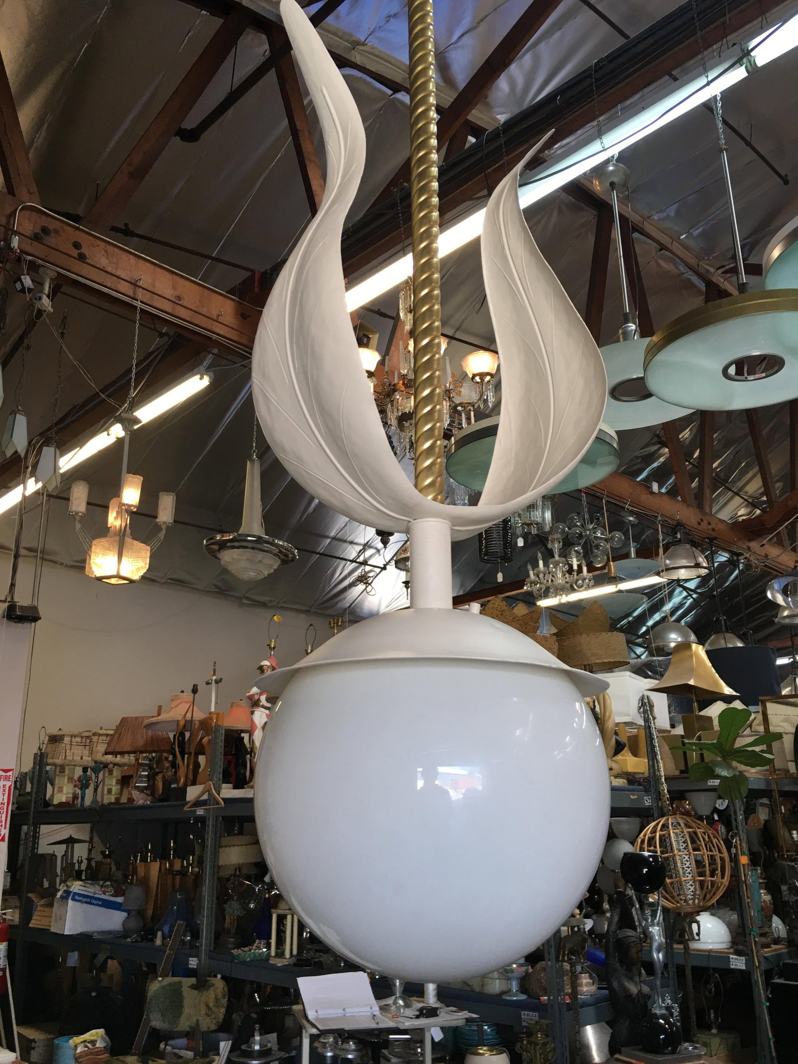 Art Deco Grand Hollywood Theater Palm Leaf Ceiling Pendant - 13