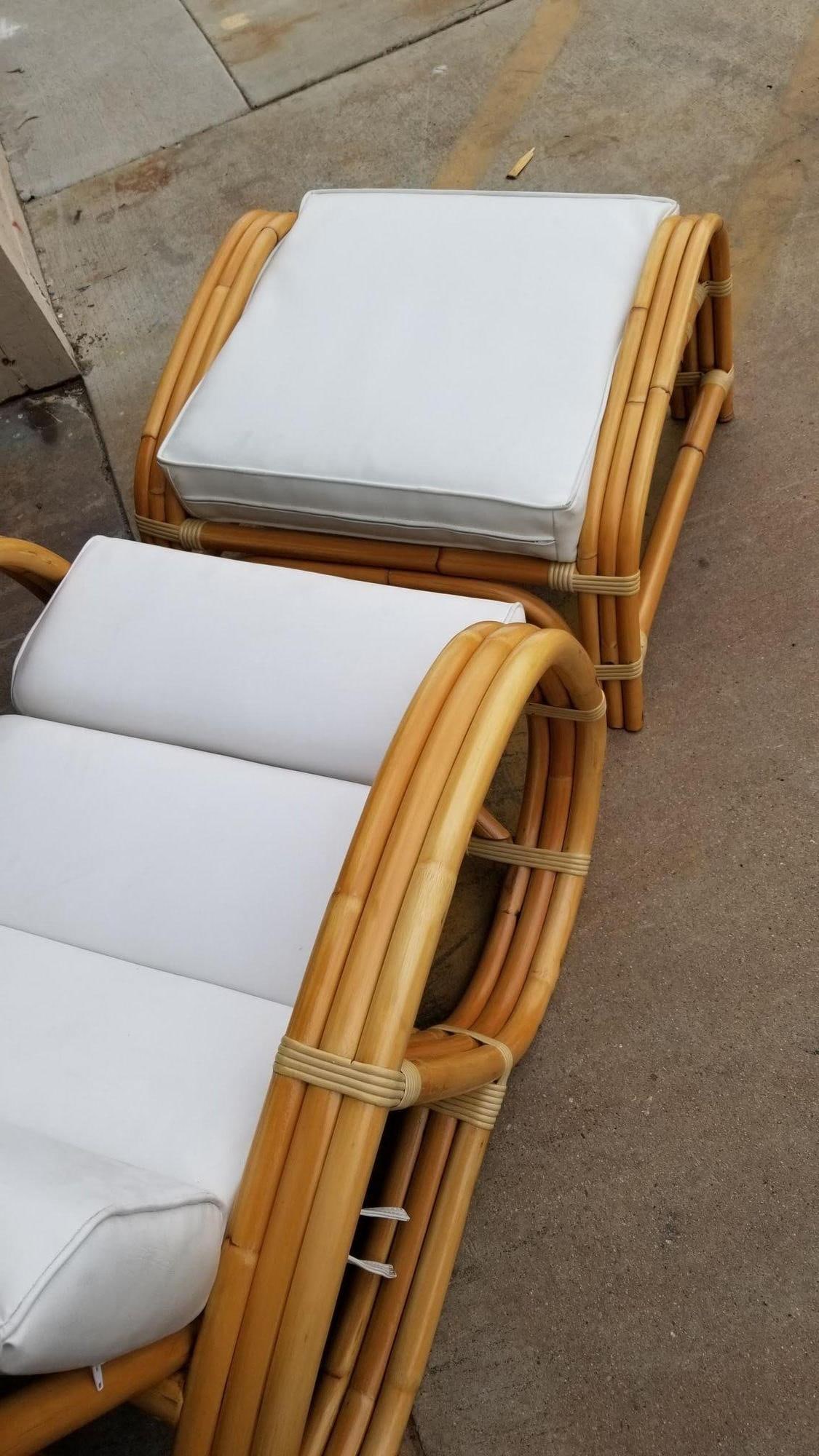 Restored Reverse Pretzel Three Strand Lounge Chair and Matching Ottoman - 4