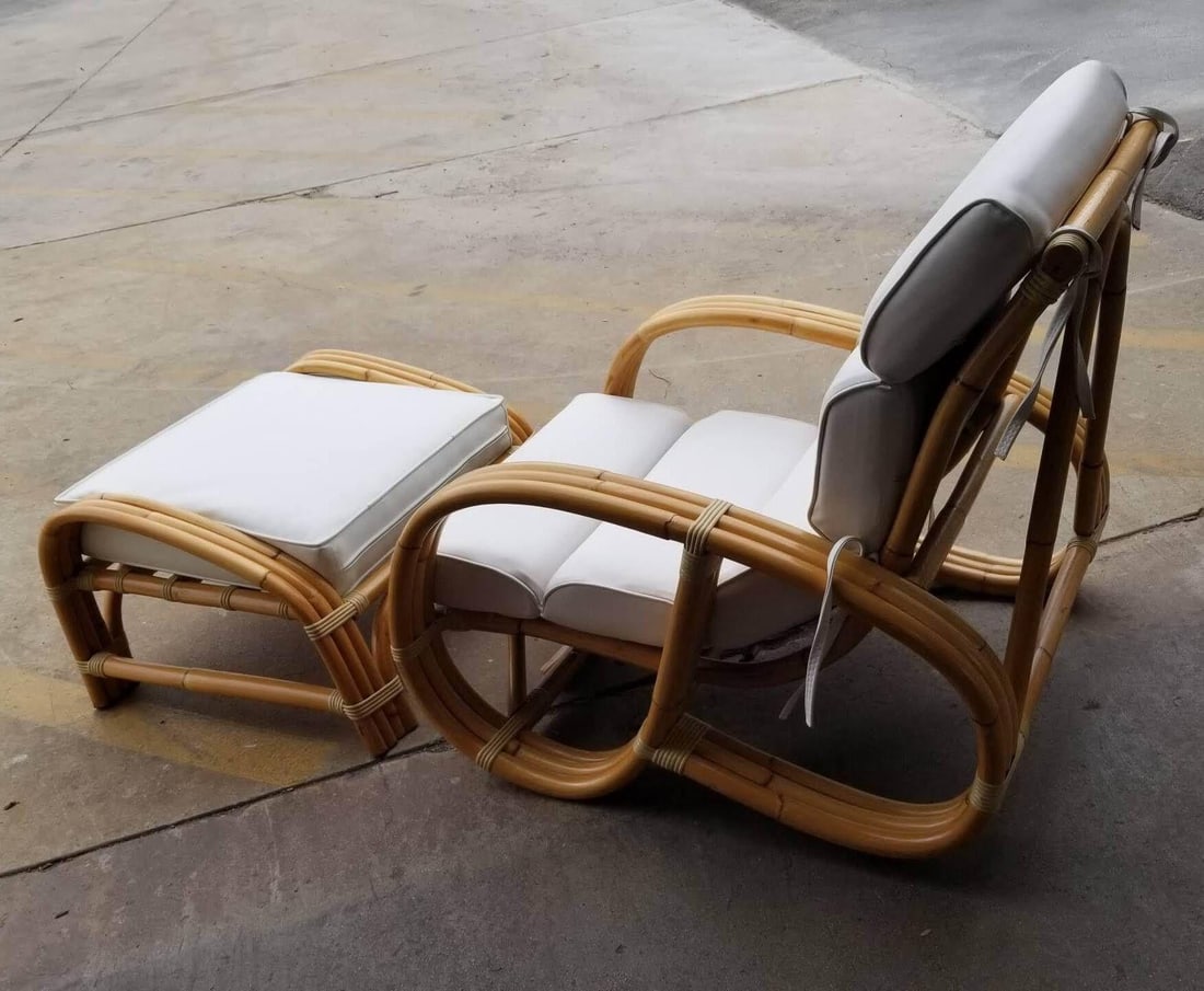 Restored Reverse Pretzel Three Strand Lounge Chair and Matching Ottoman - 6
