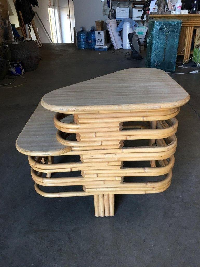 Restored Quad Strand "R" Arm 2 Seat Rattan Corner Sofa with Side Table - 14