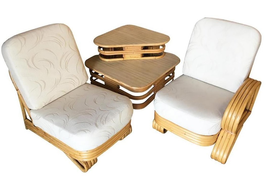 Restored Quad Strand "R" Arm 2 Seat Rattan Corner Sofa with Side Table - 15