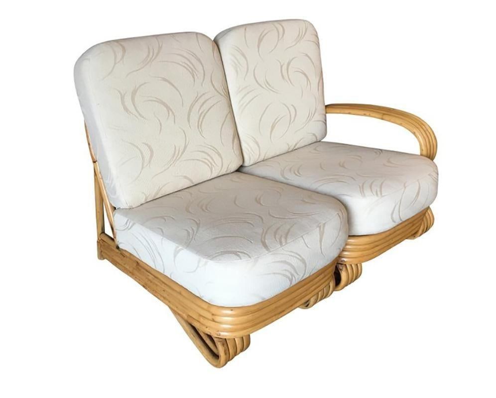 Restored Quad Strand "R" Arm 2 Seat Rattan Corner Sofa with Side Table - 17
