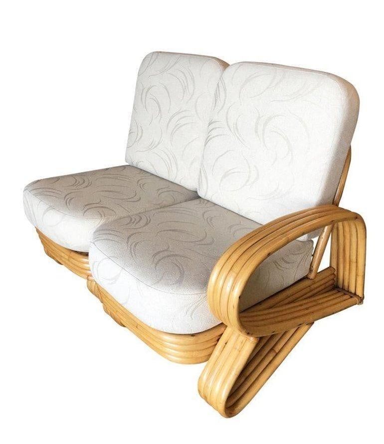 Restored Quad Strand "R" Arm 2 Seat Rattan Corner Sofa with Side Table - 9