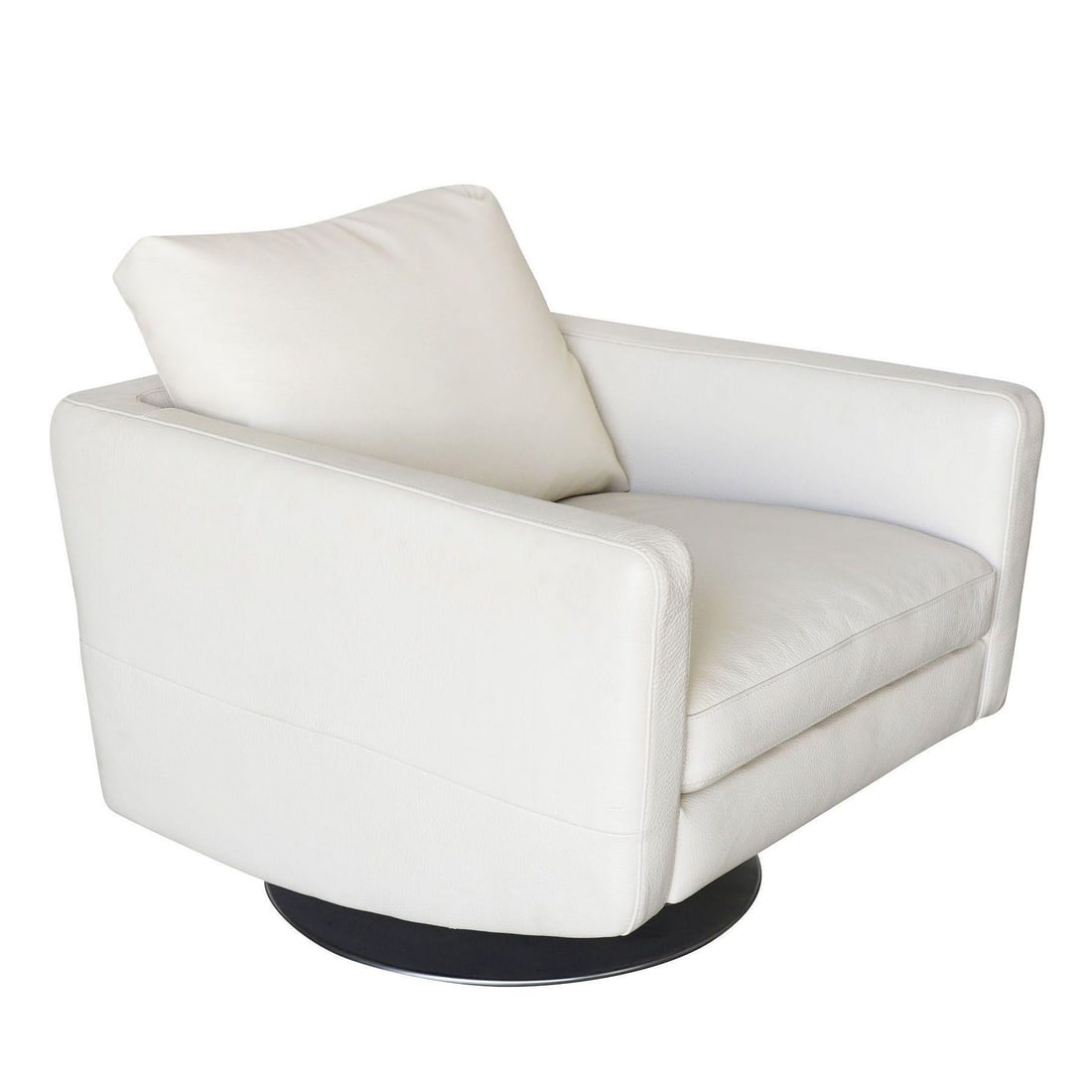 Italian Modern Leather Swivel Lounge Chair w/ Steel Base by Natuzzi, Pair - 8