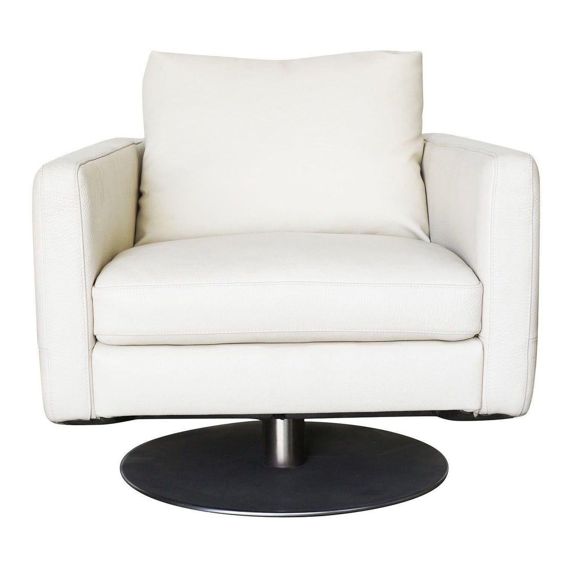 Italian Modern Leather Swivel Lounge Chair w/ Steel Base by Natuzzi, Pair - 9